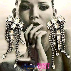 Iced Bling Waterfall Oversized Fashion Statement Earrings, Celebrity Earrings